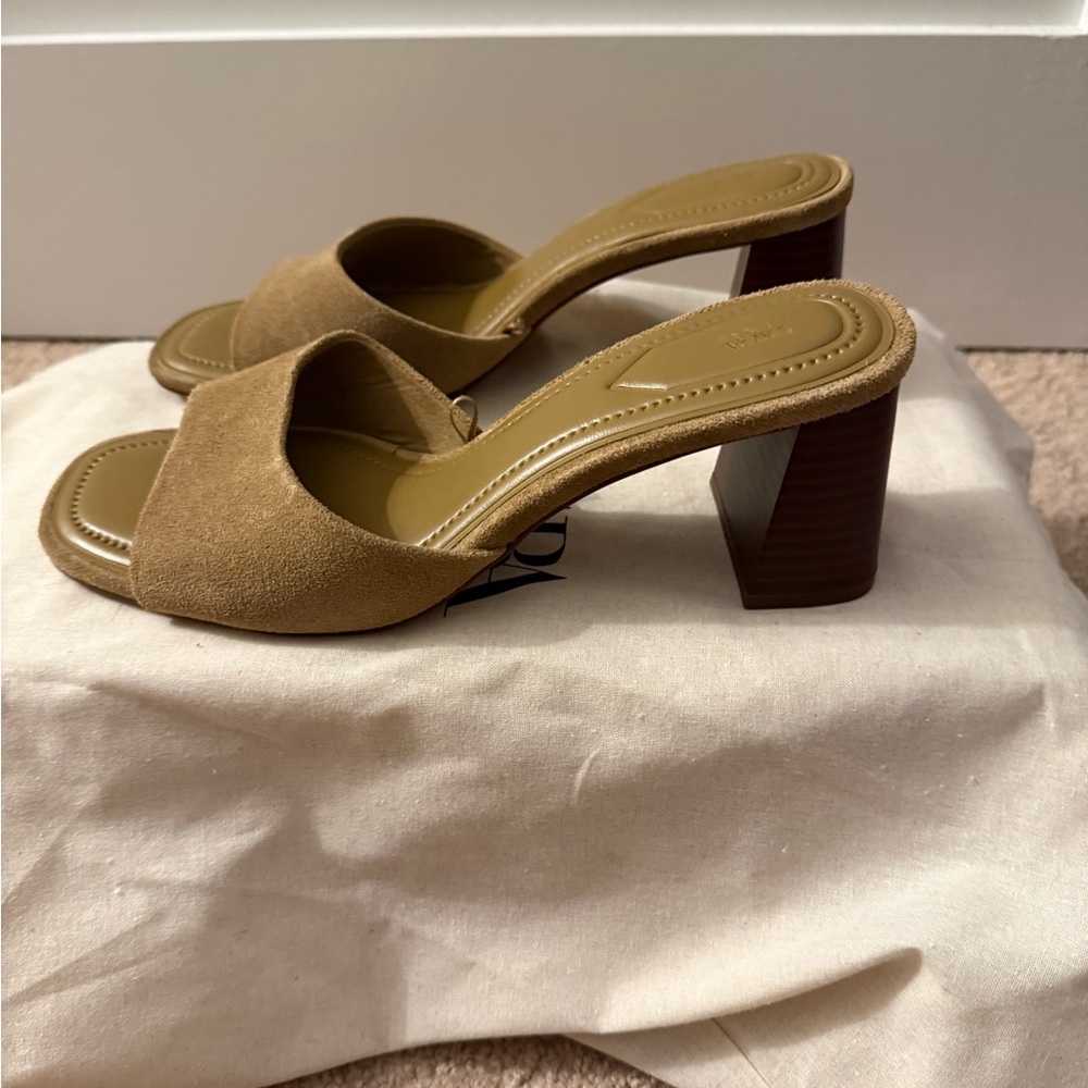 Zara Tan Suede Heeled Sandals